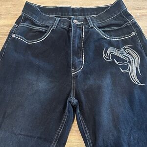 Men Loose Fit Hip Hop Jeans Casual Cargo Denim Pant Multi Pocket Y2K Black Sz 30